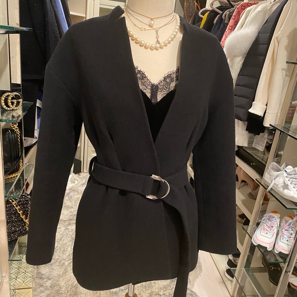 maje black wool belted coat
